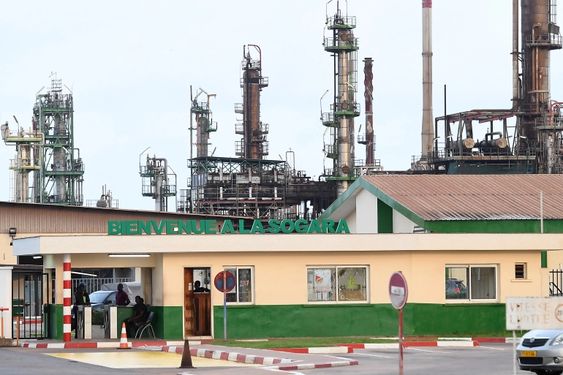 A picture taken on January 14, 2017, shows the entrance of an oil refinery of Gabonese Refining Company SOGARA in Port-Gentil, central western Gabon. [Justin Tallis/ AFP)