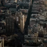 drone shot of the flatiron building in new york