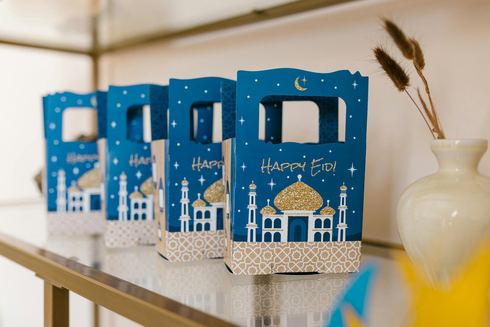 blue and white gift boxes