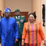 Equatorial Guinea Prime Minister Manuela Roka Botey (R) receives President Bola Tinubu (L) in Malabu on August 14, 2024