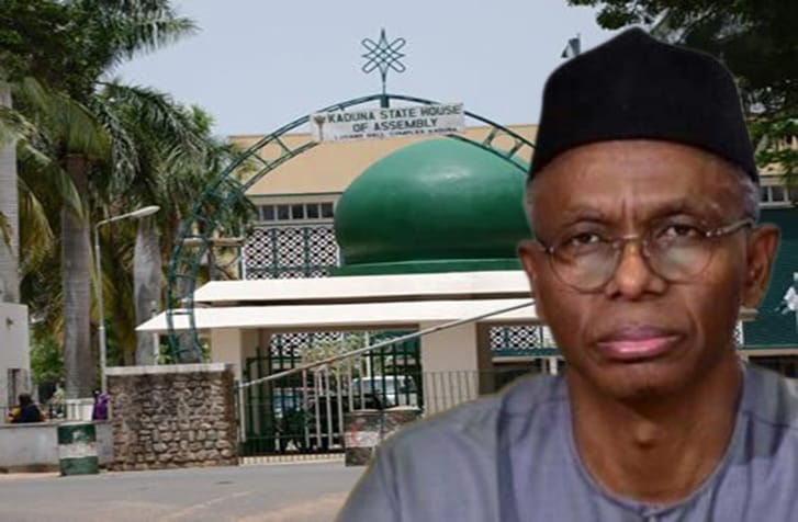 Illustrative photo of ex-Kaduna State Governor, Nasir El-Rufai; and Kaduna Assembly Complex