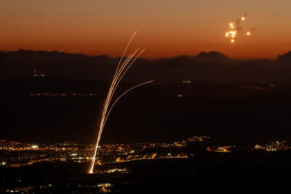 Rockets fired from southern Lebanon are intercepted by Israel's Iron Dome air defence system over the Upper Galilee region in northern Israel on August 23, 2024 [Jalaa Marey/AFP]