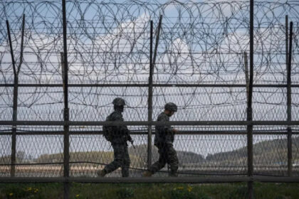 South Korean soldiers patrol in the demilitarized zone (DMZ) along the border [File: Ed Jones/AFP]