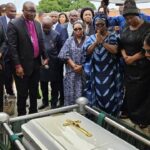 The remains of Onyeka Onwenu being laid down the grave in Lagos on Friday, August 30, 2024. X/@PeterObi