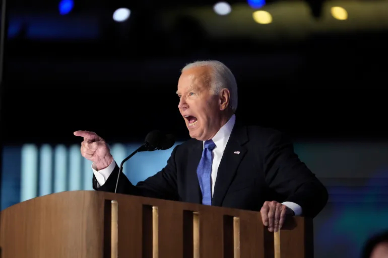 US President Joe Biden closes the Democratic National Convention's opening night on August 19 [Paul Sancya/AP Photo]