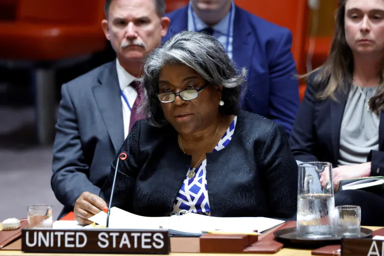 US Ambassador Linda Thomas-Greenfield speaks as the UN Security Council meets to discuss the war in Gaza at UN headquarters in New York [File: Eduardo Munoz/Reuters]