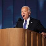 US President Joe Biden speaks at the Democratic National Convention in Chicago, Illinois, August 19, 2024. © Andrew Harnik / Getty Images