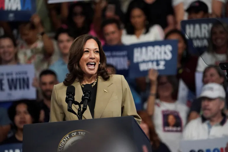 US Vice President and Democratic presidential candidate Kamala Harris does not have a clear record in the economic sphere, freeing her up to manoeuvre [File: Go Nakamura/Reuters]