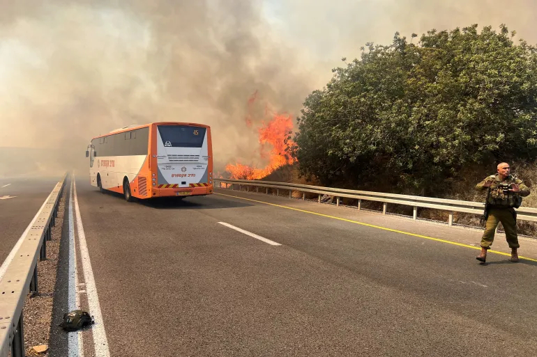 Smoke rises near the Israel-Lebanon border in northern Israel after a Hezbollah rocket attack on September 12, 2024 [Avi Ohayon/ Reuters]