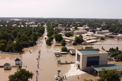 This screenshot shows the aerial view of houses submerged under water in Maiduguri on September 10, 2024. (Credit: Chima Onwe/UNOCHA)