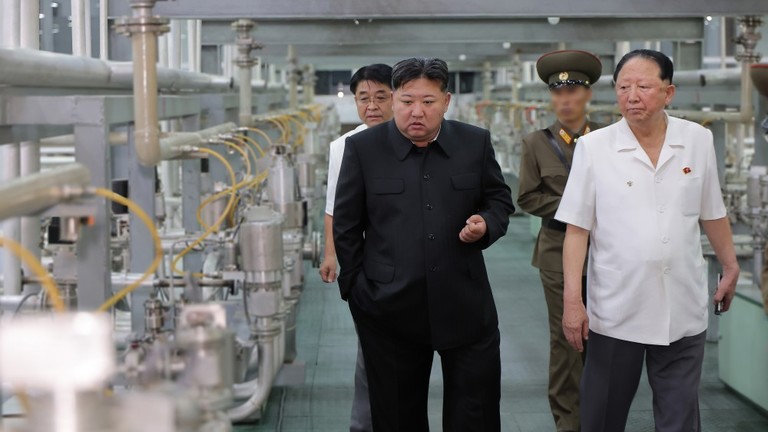 North Korean leader Kim Jong-un inspects a production base for weapon-grade nuclear materials. © kcna.kp