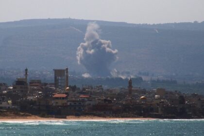 Smoke billows after an Israeli strike on the area of el-Hosh near port city of Tyre in southern Lebanon on September 24, 2024. (Photo by HASSAN FNEICH / AFP)