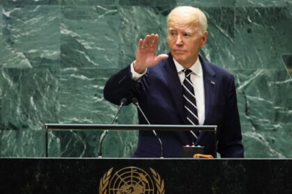 U.S. President Joe Biden waves as he leaves the stage during the United Nations General Assembly (UNGA) at the United Nations headquarters on September 24, 2024 in New York City. (Photo by Michael M. Santiago / GETTY IMAGES NORTH AMERICA / Getty Images via AFP)