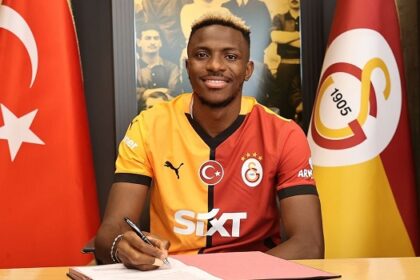 Victor Osimhen after signing with Galatasaray. X/@GalatasaraySK