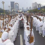 Religious leaders sing to celebrate Meskel, meaning the Cross in Amharic, is an annual religious holiday among Orthodox in Addis Ababa, Ethiopia on Sept. 26, 2024. AP/Copyright 2023 The AP. All rights reserved