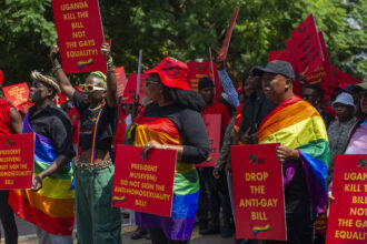 FILE PHOTO: Members of the Economic Freedom Fighters picket against Uganda's anti-homosexuality bill at the Uganda High Commission on April 04, 2023 in Pretoria, South Africa. © Alet Pretorius / Gallo Images via Getty Images