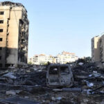 Damaged buildings in a residential area following an Israeli attack on Dahieh suburb in Beirut