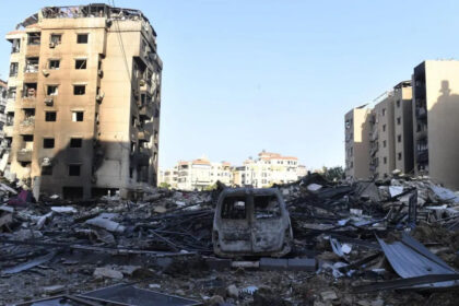 Damaged buildings in a residential area following an Israeli attack on Dahieh suburb in Beirut