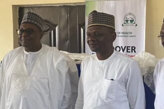 Health Minister Ali Pate (L) and other government officials in Abuja on October 17, 2024