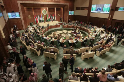 Arab foreign ministers meet at the Arab League headquarters in Cairo, Egypt,