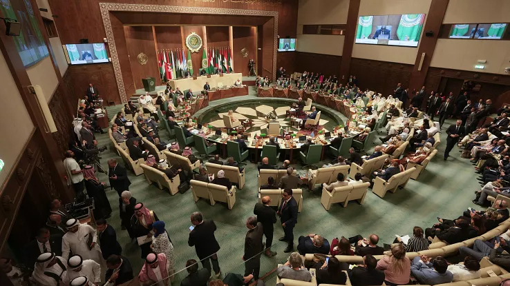 Arab foreign ministers meet at the Arab League headquarters in Cairo, Egypt,