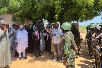 Minister of State for Defence, Bello Matawalle addressing troops in Sokoto on Thursday, October 10, 2024