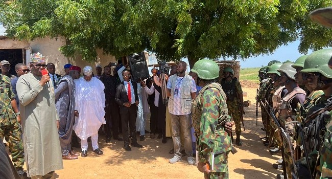 Minister of State for Defence, Bello Matawalle addressing troops in Sokoto on Thursday, October 10, 2024