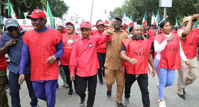 NLC President Joe Ajaero and TUC President Festus Osifo lead a joint protest