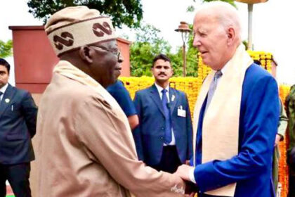 President Bola Tinubu (L) with President Joe Biden (R) on the sidelines of the G20 in New Delhi, India on Sunday, September 10, 2023