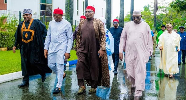 Rivers State Governor, Siminalayi Fubara receives members of the PDP Board of Trustees in Port Harcourt on August 20, 2024.