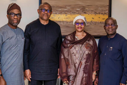 The Chairman, Labour Party Caretaker Committee, Senator Nenadi Usman, meets with Abia State Governor, Alex Otti; former Anambra State Governor, Peter Obi, after a court verdict that upheld the Julius Abure-led leadership.