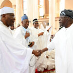 President Tinubu meets old friend Atiku Abubakar at the National Mosque