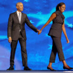 Former President Barack Obama and former first lady Michelle Obama at the Democratic National Convention in August 2024. © Robert Gauthier/Los Angeles Times via Getty Images