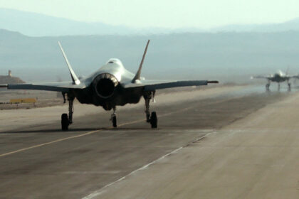 Israeli F-35 fighter jets during Blue Flag exercise at Ovda Airbase, near Eilat, Israel, November 11, 2019. © Emmanuel DUNAND / AFP