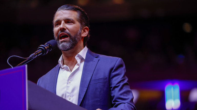 Donald Trump Jr. speaks during a campaign rally at Madison Square Garden on October 27, 2024 in New York City © Anna Moneymaker / Getty Images