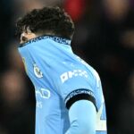 Manchester City’s Croatian defender #24 Josko Gvardiol reacts following the English Premier League football match between Bournemouth and Manchester City at the Vitality Stadium in Bournemouth, southern England on November 2, 2024. (Photo by JUSTIN TALLIS / AFP)