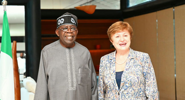 President Bola Tinubu and IMF chief, Kristalina Georgieva