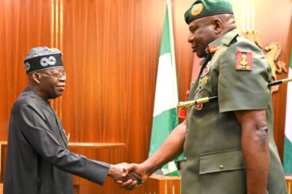 President Bola Tinubu decorates Lt-Gen Olufemi Oluyede at Aso Villa on November 5, 2024 in Abuja