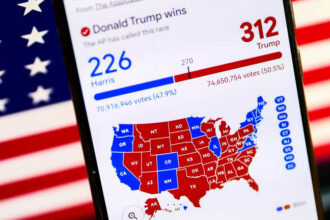 Results of the 2024 US presidential elections are announced online, November 10, 2024. © Beata Zawrzel/NurPhoto via Getty Images