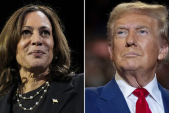 This combination of file photos shows Democratic presidential nominee Vice President Kamala Harris, left, and Republican presidential nominee former President Donald Trump. © AP Photo