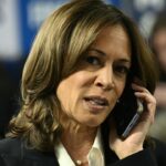 US Vice President and Democratic presidential candidate Kamala Harris takes part in a phone bank at the Democratic National Committee headquarters in Washington, DC, on November 5, 2024 (Photo by Brendan SMIALOWSKI / AFP)