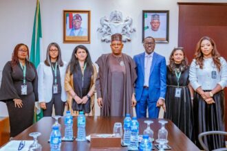 Vice President Kashim Shettima (middle) with Country Director of the World Bank, Ndiame Diop (3rd from right); Practice Leader, People, Nigeria, West and Central Africa, Tina George Karippacheril (2nd from right); Special Assistant to the President on Public Health, Uju Rochas-Anwulah (far right); among others, during a bilateral meeting of the VP with the World Bank team at the Presidential Villa, Abuja, on Tuesday [Credit: State House]