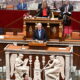 French Prime Minister Michel Barnier delivers a speech during the debate prior to the no-confidence votes © Getty Images