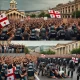 Image depicting the scene at the pro-Western protest in Tbilisi, Georgia, with police arresting demonstrators.