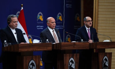 Left to right: Iranian Foreign Minister Abbas Araghchi, Iraqi Foreign Minister Fuad Hussein and Syrian Foreign Minister Bassam Sabbagh meet in Baghdad, December 6, 2024. © Murtadha Al-Sudani/Anadolu via Getty Images