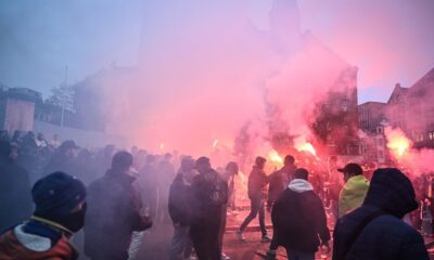 Israeli fans in Dam Square ahead of the UEFA Europa League match between Maccabi Tel Aviv and Ajax in Amsterdam, Netherlands, November 07, 2024 © Getty Images / Mouneb Taim/Anadolu