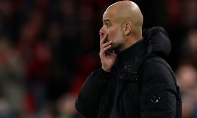 Manchester City’s Spanish manager Pep Guardiola watches the players from the touchline during the English Premier League football match between Liverpool and Manchester City at Anfield in Liverpool, north west England on December 1, 2024. (Photo by Adrian Dennis / AFP) / /