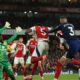 Manchester United’s Cameroonian goalkeeper #24 Andre Onana concedes a second goal during the English Premier League football match between Arsenal and Manchester United at the Emirates Stadium in London on December 4, 2024. (Photo by Adrian Dennis / AFP)