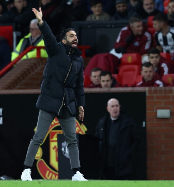 Manchester United’s Portuguese head coach Ruben Amorim shouts instructions to the players from the touchline during the English Premier League football match between Manchester United and Newcastle United at Old Trafford in Manchester, north west England, on December 30, 2024. (Photo by Darren Staples / AFP) /