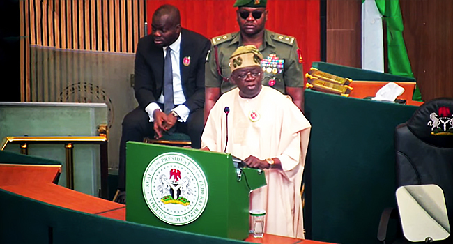 President Tinubu presenting the 2025 budget proposal to members of the National Assembly